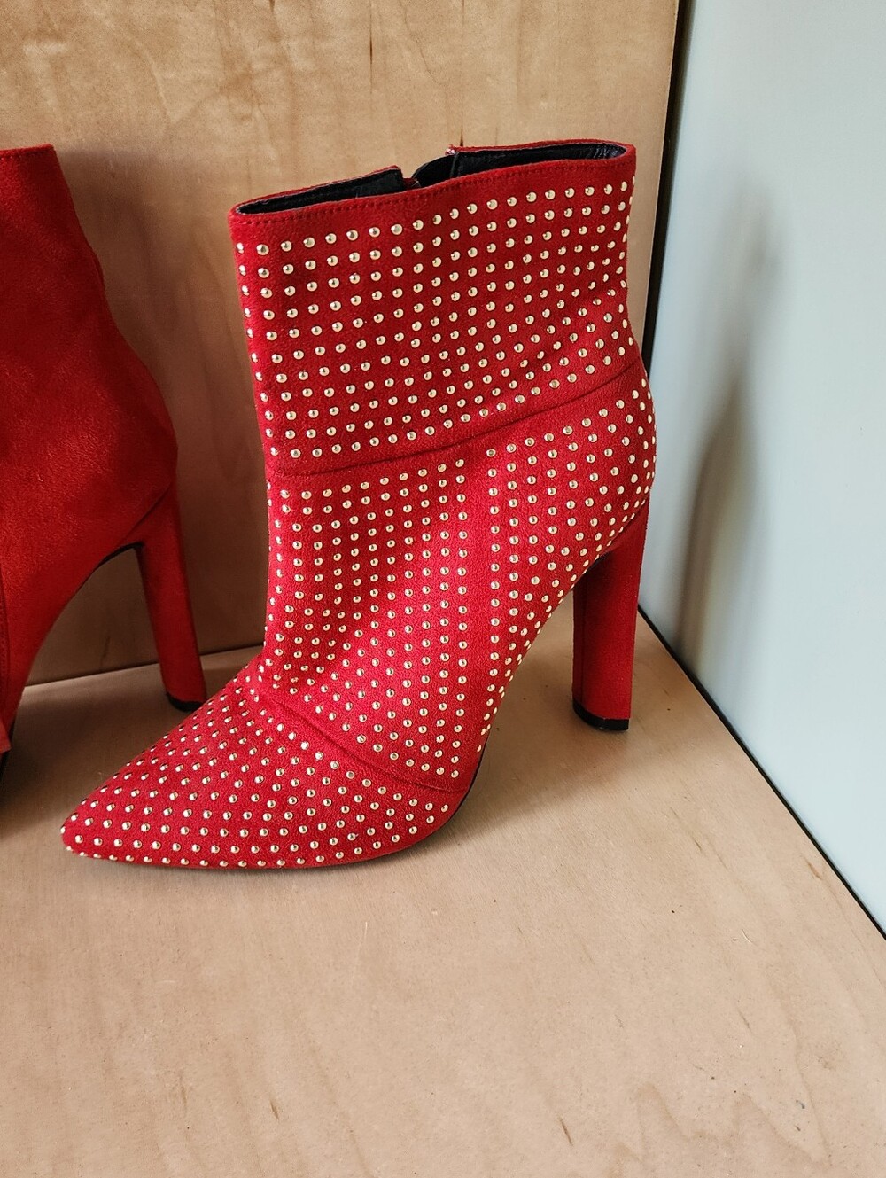 Red Studded Ankle Boot - Women's High Heel‎ A21